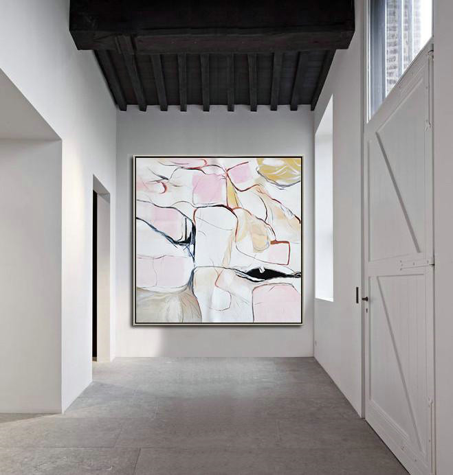 Extra Large Acrylic Painting On Canvas,Oversized Abstract Painting,Modern Canvas Art,White,Pink,Yellow,Gray.etc